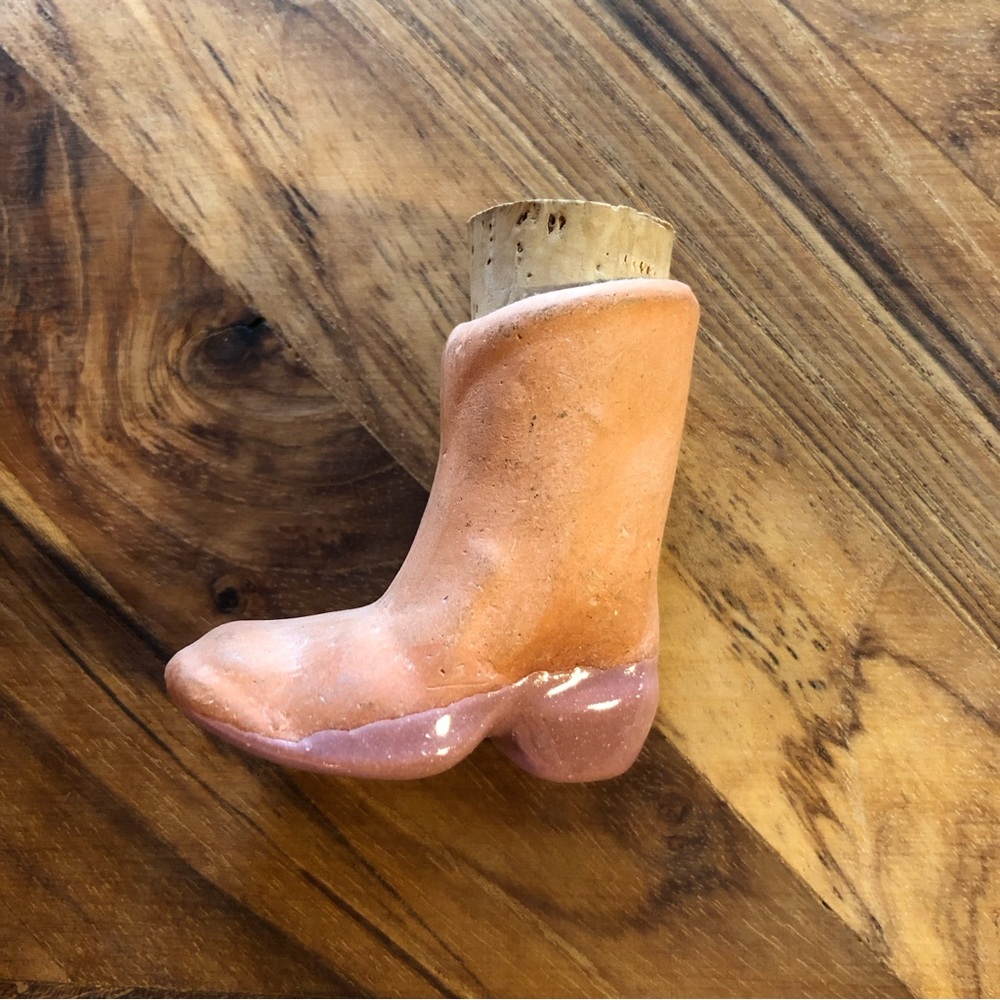 Vintage Cowboy Boot Pink Ceramic Match Holder Cork